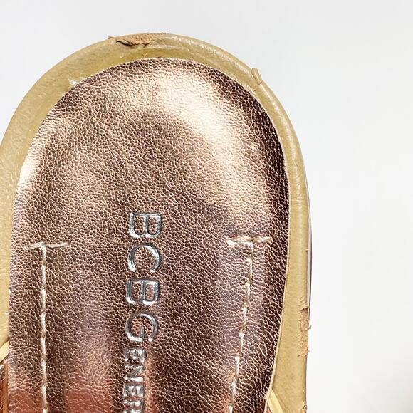 BCBGeneration Women's Platform Wedge Sandals Tan Vertical Stripe Mojave 9M NEW - Picture 8 of 9